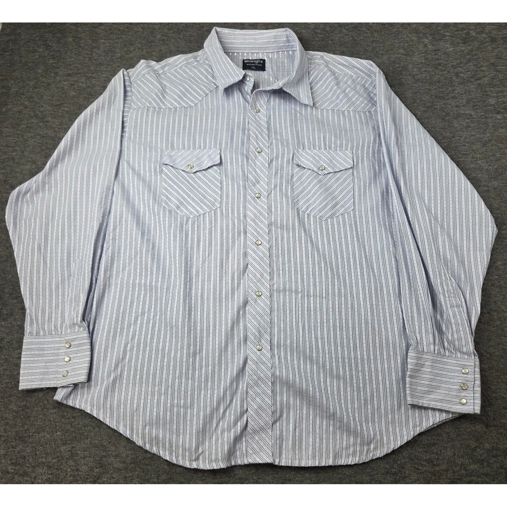 Wrangler Western Shirt Mens XXL Blue Striped Pearl Snap Long Sleeve Yoke 0115